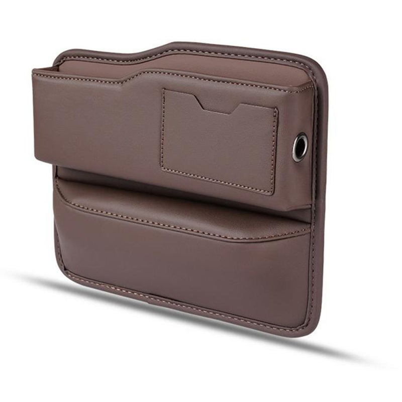 Car Seat Gap Filler Organizer: Mocha Brown Premium PU Leather - Anti-Drop Storage With Dual Charging Holes for Car Front Seat Console Gaps - Image 1