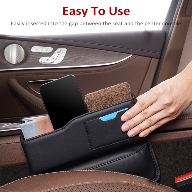 Car Seat Gap Filler Organizer: Mocha Brown Premium PU Leather - Anti-Drop Storage With Dual Charging Holes for Car Front Seat Console Gaps - Image 4