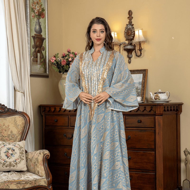 زهرة فستان عباية طويل مزخرف بالشبكة للنساء المسلمات، فستان رمضان وعيد احتفالي - Image 1