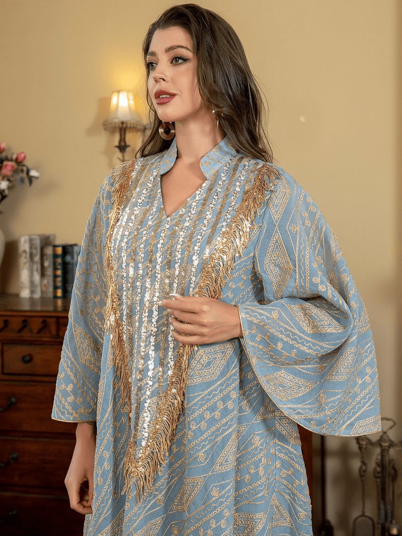 زهرة فستان عباية طويل مزخرف بالشبكة للنساء المسلمات، فستان رمضان وعيد احتفالي - Image 5