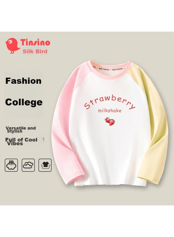 Tinsino Children's Long-sleeve T-shirt For Boys And Girls, Spring Two-tone Raglan Sleeve Top, Kids' Clothing, Cherry Red Text - Image 1