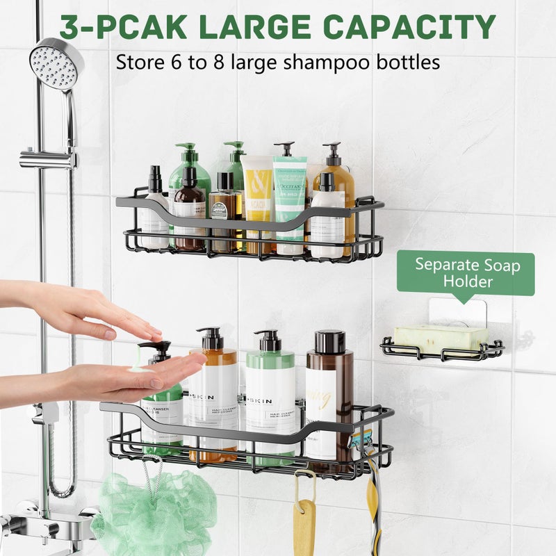 OMAIRA 3-Pack Shower Caddy with Soap Holder, Adhesive Rustproof No-drill Strudy Loading Inside Shower Organizer Shelves Rack Storage Bathroom Organization for Smooth Wall Glass Tile (Large) - Image 2