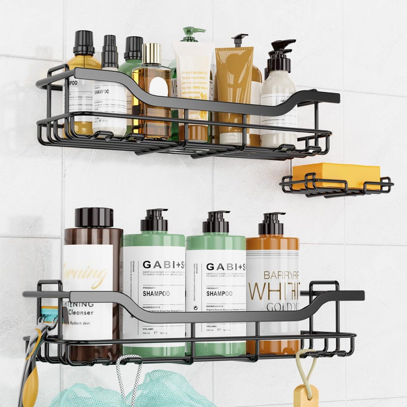 OMAIRA 3-Pack Shower Caddy with Soap Holder, Adhesive Rustproof No-drill Strudy Loading Inside Shower Organizer Shelves Rack Storage Bathroom Organization for Smooth Wall Glass Tile (Large) - Image 1