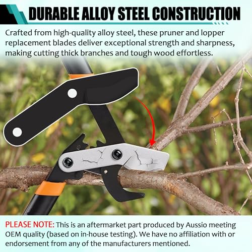 Aussio (2-Pack) Alloy Steel Lopper Replacement Blades with Screws Compatible with Garden Loppers – Heavy-Duty Large Pruner Blades for Tree Trimming, Branch Cutting and Gardening Tools – Black - Image 3