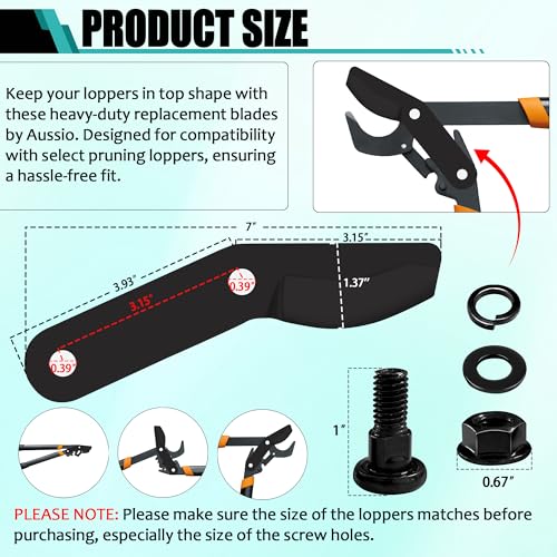 Aussio (2-Pack) Alloy Steel Lopper Replacement Blades with Screws Compatible with Garden Loppers – Heavy-Duty Large Pruner Blades for Tree Trimming, Branch Cutting and Gardening Tools – Black - Image 2