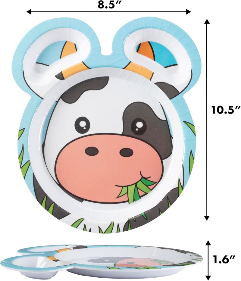 Bentology Farm Friends Mealtime Melamine Feeding Plates Set of 4 Unique Cute Zoo Animal Pal Dishes for Kids Horse Pig Duck Cow Divided Compartments for Food Groups  Easy Grabbing BPA Free Dishwasher Safe - Image 2