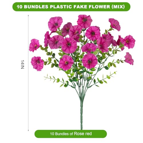 ADXORA 12 Bundles Morning Glory Artificial Flowers for Outdoor Decoration UV Resistant Fake Plastic Plants Artificial Greenery for Indoor Outdoor Garden Patio Window Box Home Decor - Image 3