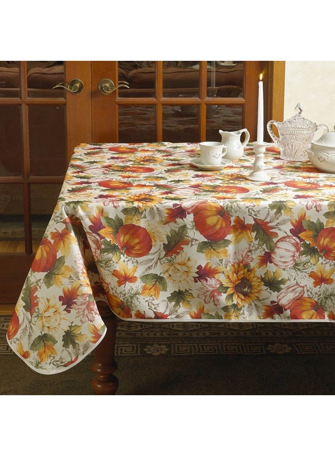 Violet Linen European Fall Harvest Pumpkins and Autumn Leaves Printed Tablecloth - 60" x 102" - Image 2