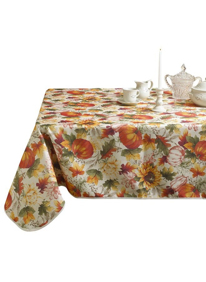Violet Linen European Fall Harvest Pumpkins and Autumn Leaves Printed Tablecloth - 60" x 102" - Image 1