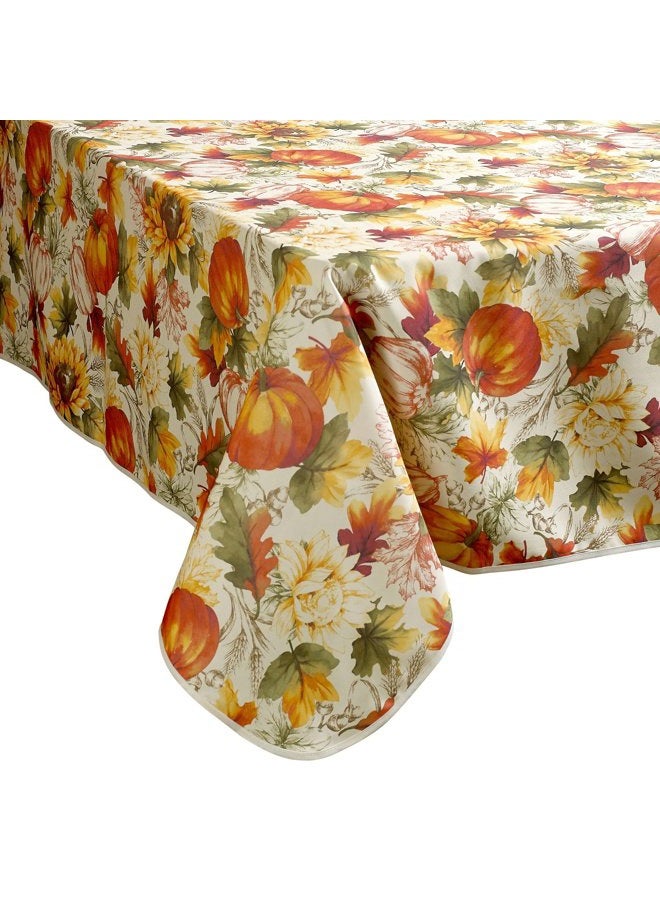Violet Linen European Fall Harvest Pumpkins and Autumn Leaves Printed Tablecloth - 60" x 102" - Image 3
