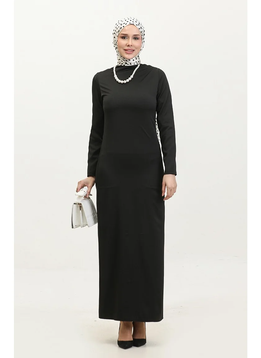 Sefa Merve Balloon Sleeve Pleated Dress 2065-01 Black