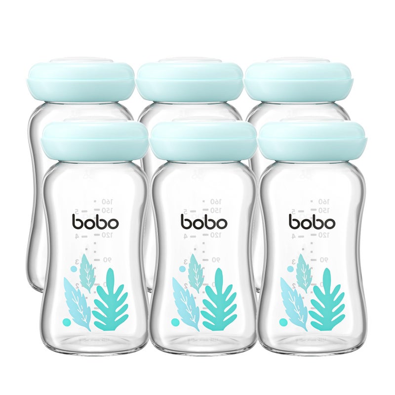 Bobo YOHKOH Glass Breast Milk Storage Bottles - 100% Leak-Proof, BPA-Free Breastmilk Storage Containers, Freezer & Dishwasher Safe, Ideal for Nursing Mothers (Blue, 5.4oz (Pack of 6)) - Image 1