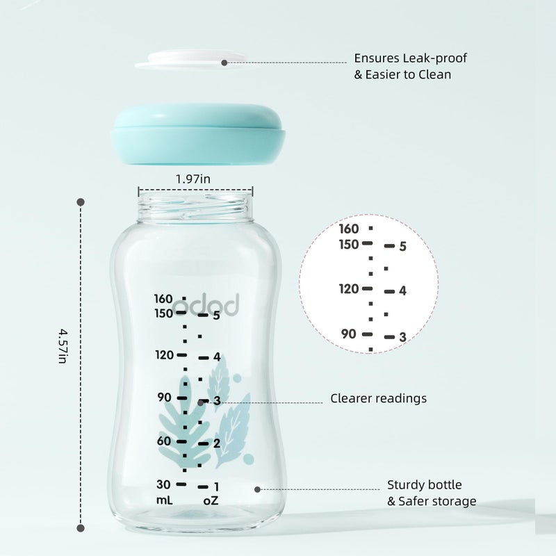 Bobo YOHKOH Glass Breast Milk Storage Bottles - 100% Leak-Proof, BPA-Free Breastmilk Storage Containers, Freezer & Dishwasher Safe, Ideal for Nursing Mothers (Blue, 5.4oz (Pack of 6)) - Image 4