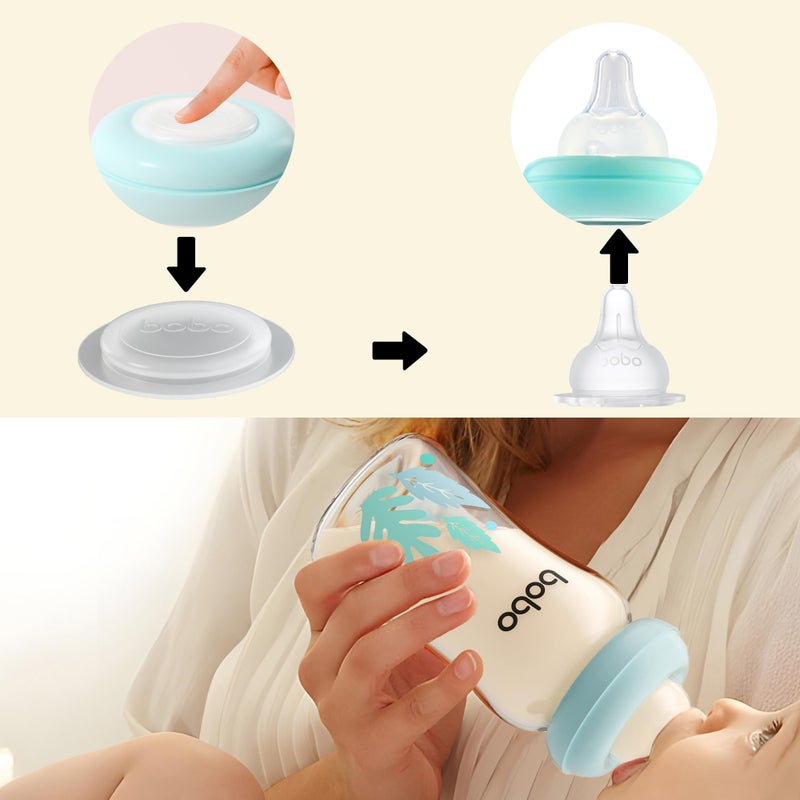 Bobo YOHKOH Glass Breast Milk Storage Bottles - 100% Leak-Proof, BPA-Free Breastmilk Storage Containers, Freezer & Dishwasher Safe, Ideal for Nursing Mothers (Blue, 5.4oz (Pack of 6)) - Image 3