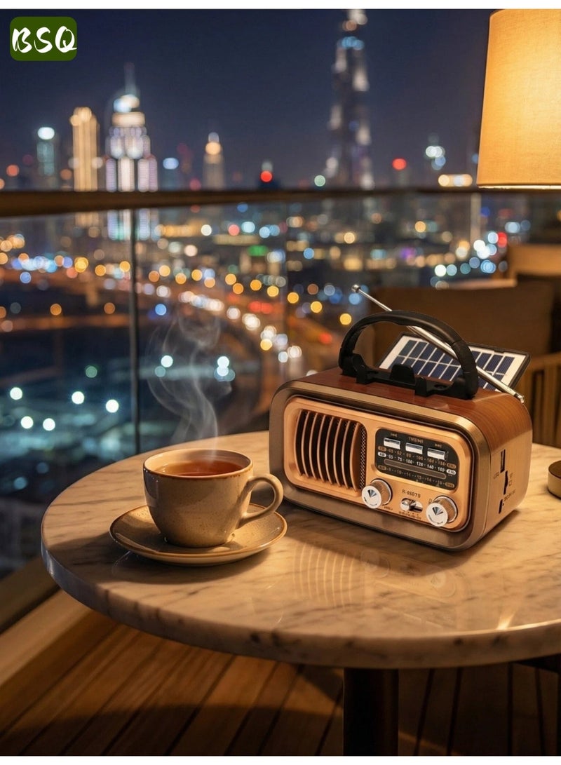 BSQ Portable Retro Solar Radio, FM/AM/SW Transistor Radio with Bluetooth Speaker, Rechargeable Battery-Powered Radio with Solar Charging, TF Card/USB MP3 Player, Excellent Reception for Home Outdoor - Image 4