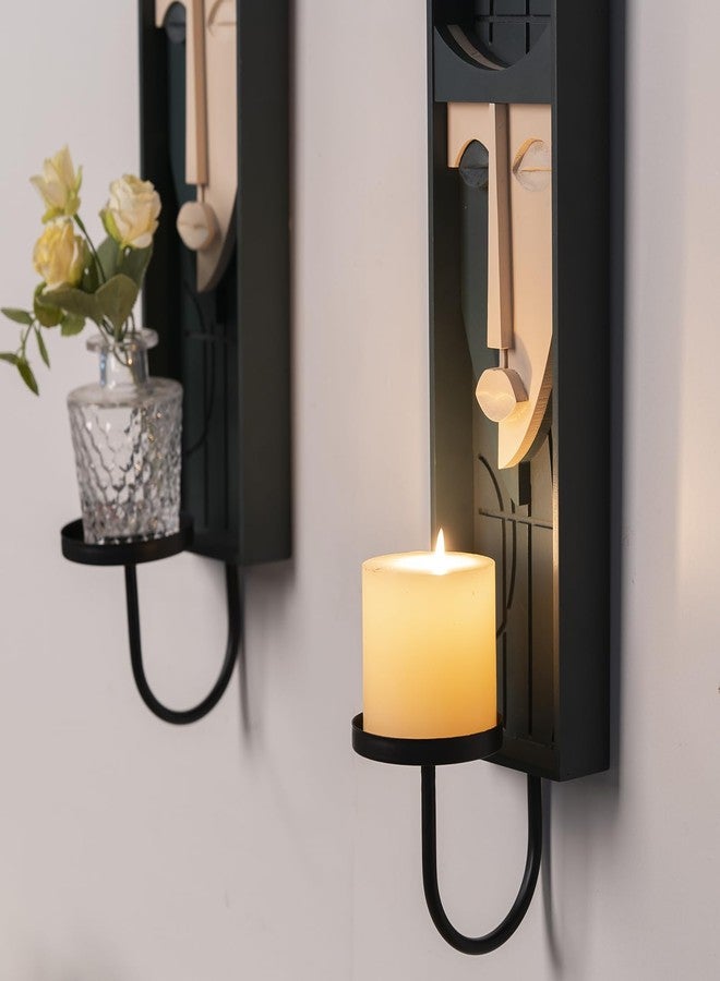 WOPARTY Wood Modern Art Wall Candle Holder, Abstract Face Candle Sconce Set of 2, Wall Decor, 17.7 x 4.33 x 5.1 inches,Blackish Green and Pink - Image 3