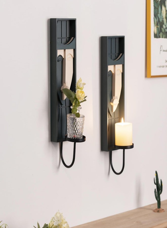 WOPARTY Wood Modern Art Wall Candle Holder, Abstract Face Candle Sconce Set of 2, Wall Decor, 17.7 x 4.33 x 5.1 inches,Blackish Green and Pink - Image 5