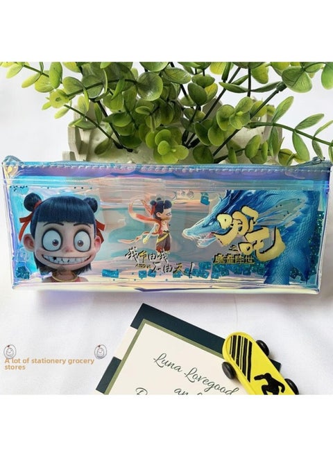 Nezha's Devil Child Comes To The World Pencil Case For Primary School Students Boys And Girls Net Celebrated Quicksand Stationery Case Ao Bing Third Prince Waterproof-Color:Two Small Ones