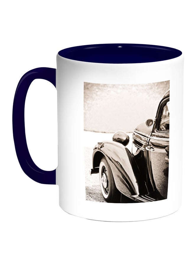 A Car Of Old Style Printed Coffee Mug Blue/White/Grey 11ounce