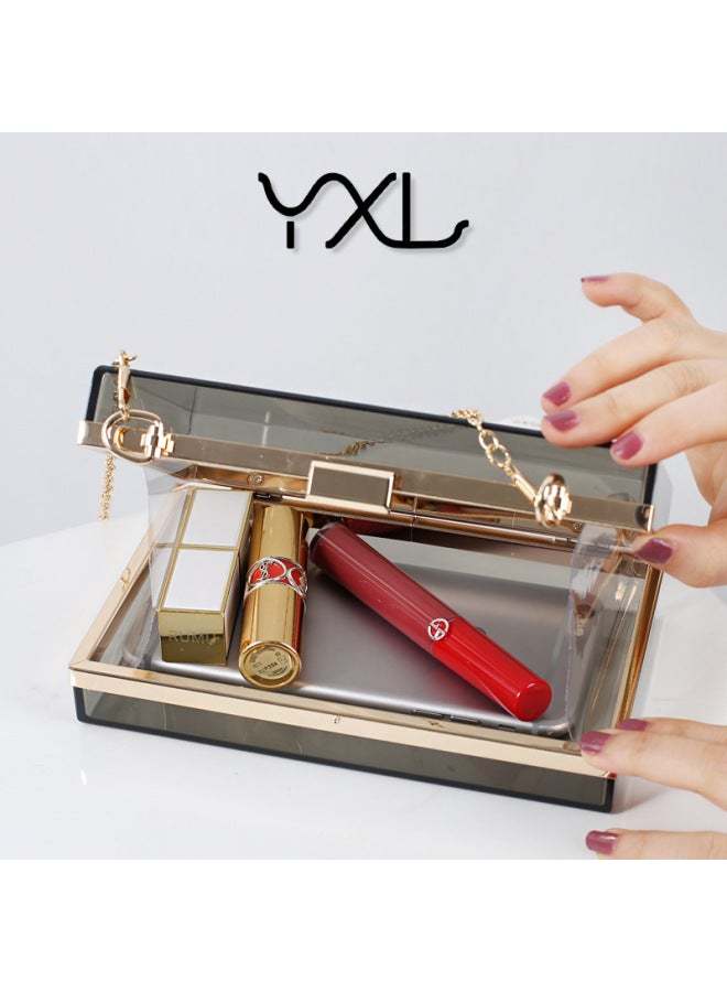 Direct Dinner Bag Summer Acrylic Transparent Box Ladies Hand Bag Fashion Chain Small Square Bag-Color:Transparent Black - Image 4