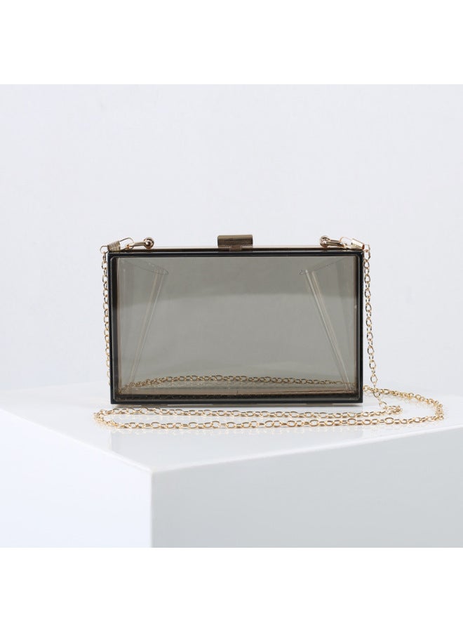 Direct Dinner Bag Summer Acrylic Transparent Box Ladies Hand Bag Fashion Chain Small Square Bag-Color:Transparent Black - Image 1