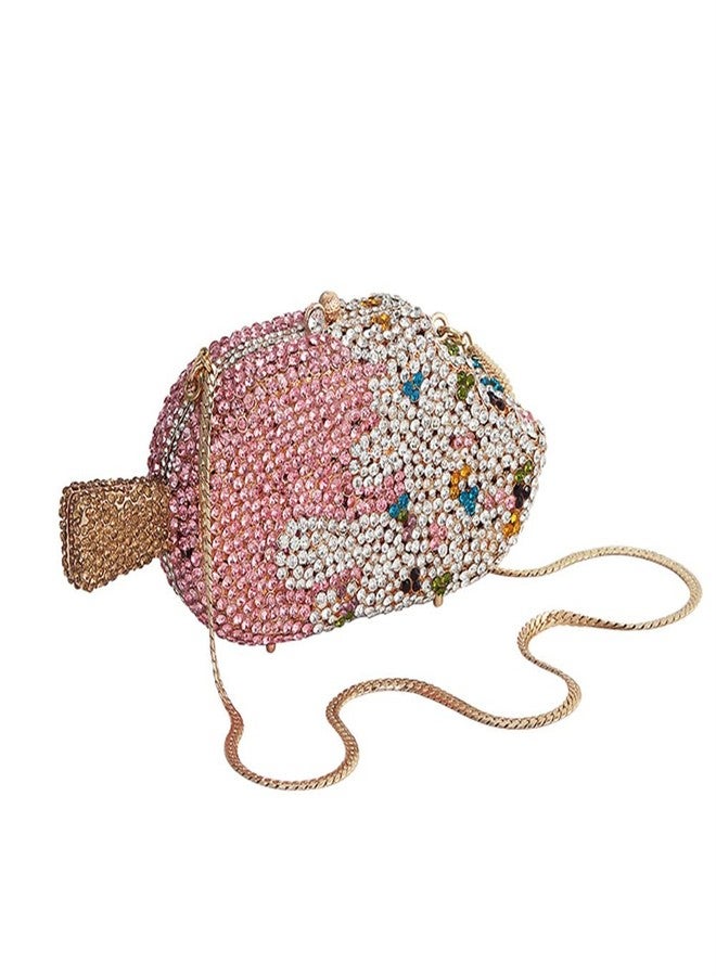 Tngan Women Ice Cream Shaped Evening Clutch Glitter Full Rhinestones Bag Girl Summer Dress Shoulder Bag, Peach - Image 4