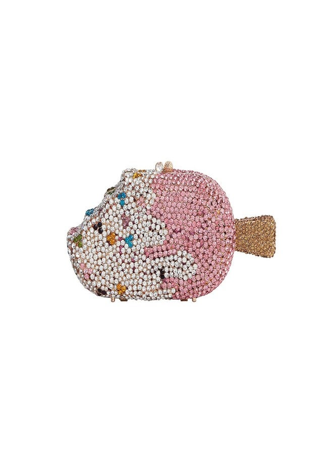 Tngan Women Ice Cream Shaped Evening Clutch Glitter Full Rhinestones Bag Girl Summer Dress Shoulder Bag, Peach - Image 1