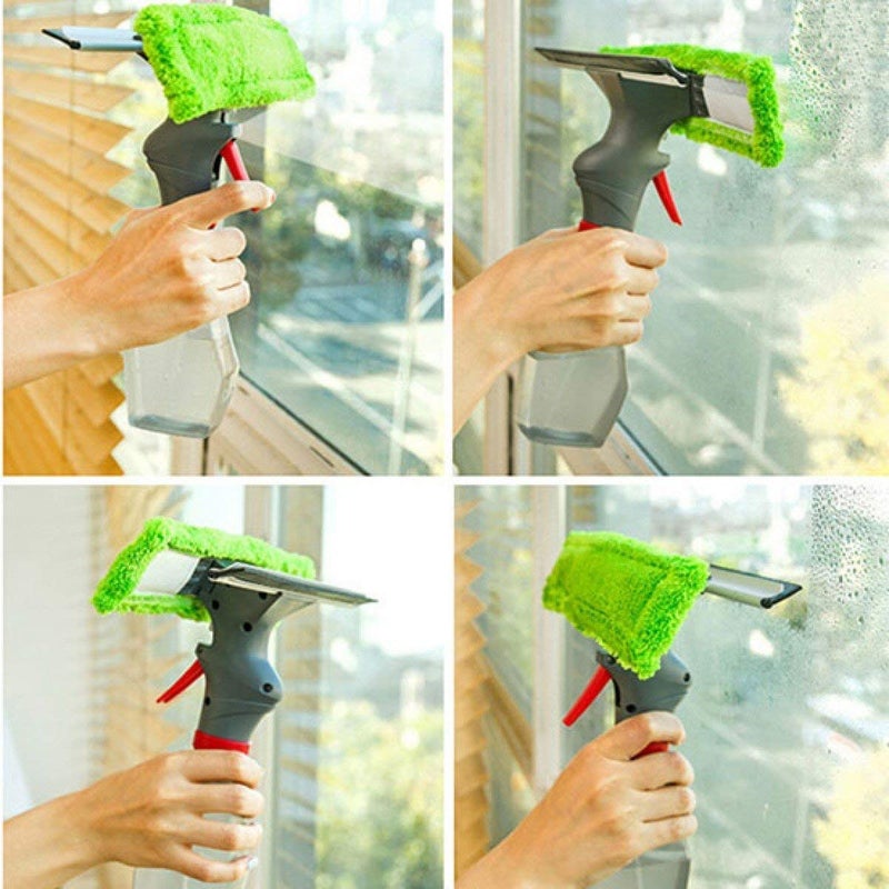 HEBEZON HEBEZON 3 in 1 Plastic Easy Glass Spray Type Cleaning Brush Wiper Clean Shave Car Window Cleaner for Car Window Mirror Glass Floor Stove with Spray Cleaning Cloth 3 in 1 Glass Cleaner  - Image 3
