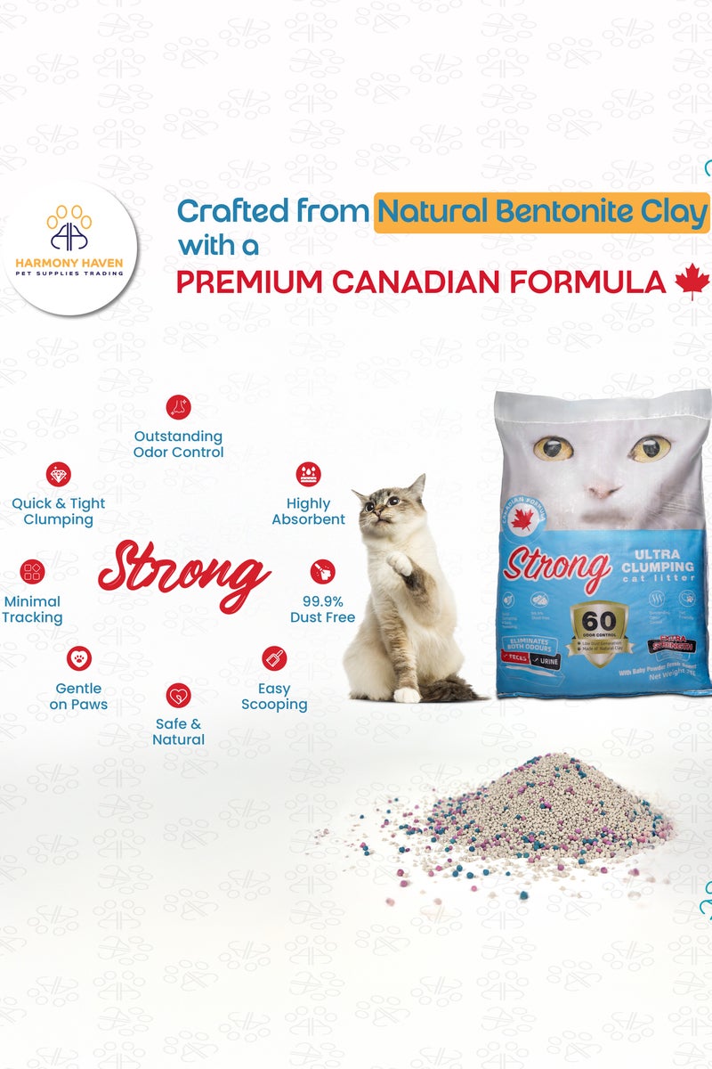 Strong 25L Baby Powder Scent Ultra Clumping Cat Litter Canadian Formula Extra Strength Odor Control Natural Bentonite 99.9% Dust-Free Multi-Cat. - Image 2
