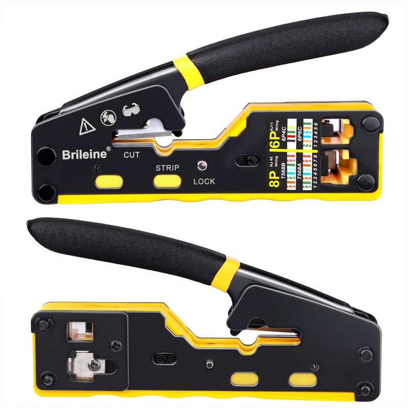 Brileine RJ45 Crimp Tool Pass Through Kit Ethernet Crimper Cat5 Cat5e Cat6 Crimping Tool for RJ11/RJ12 6P/8P with Network Lan Cable Tester, 50PCS Cat6 Connectors, 50PCS Boots, Mini Cable Stripper - Image 4