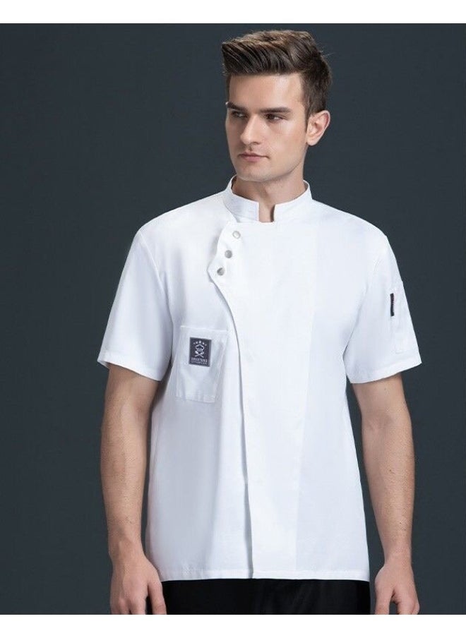 NIBEMINENT Shirt Jaket Barber Breathable Short Coat Sleeve Uniform  Wear Restaurant Sushi Chef Costumes Waiter Kitchen Cook  - Image 1