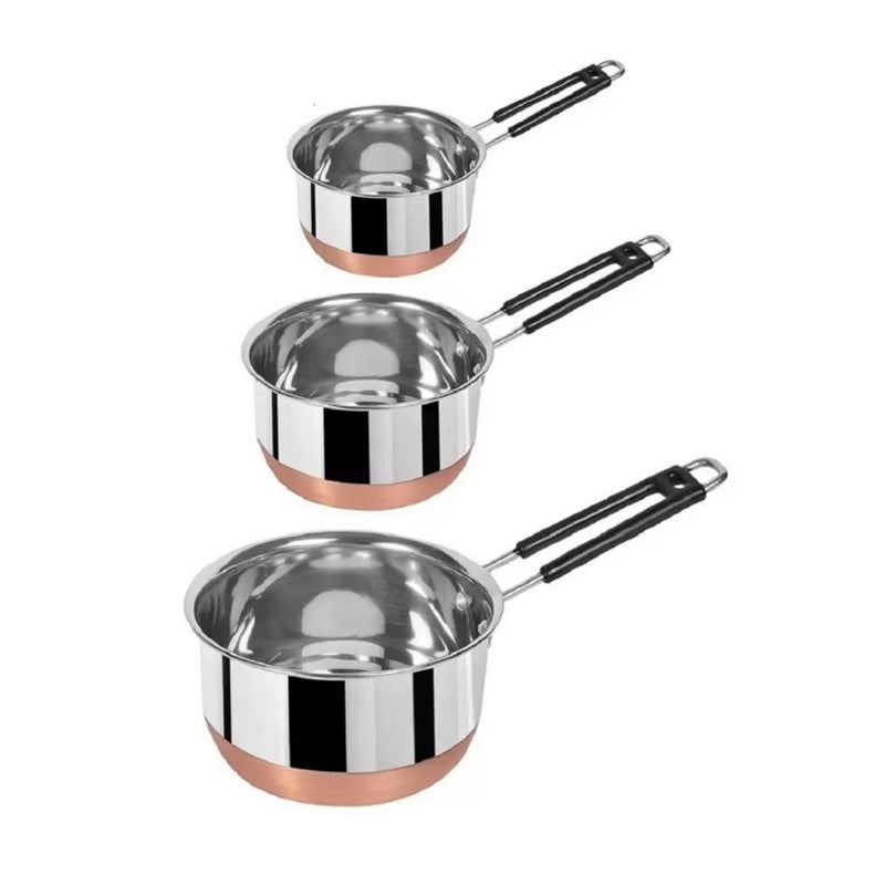 Sprucezone Stainless Steel Copper Bottom Sauce Pan/Milk Pan Pcs 22 Gauge Combo Set Capacity:- 1, 1.5, 2 Liter Milk Pan 15.5 cm, 17 cm, 18.5 cm Diameter - Image 1
