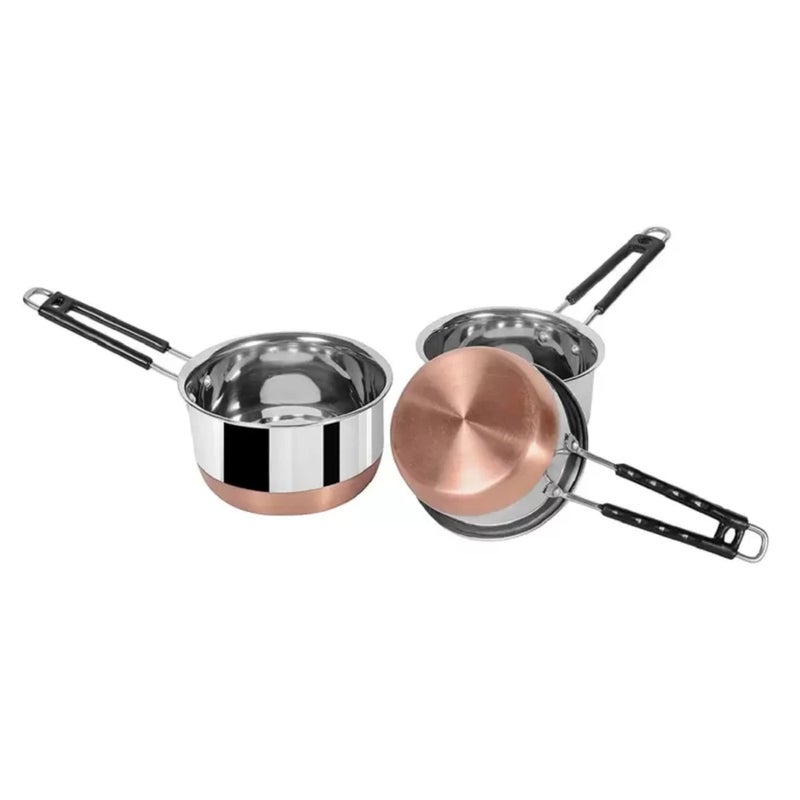 Sprucezone Stainless Steel Copper Bottom Sauce Pan/Milk Pan Pcs 22 Gauge Combo Set Capacity:- 1, 1.5, 2 Liter Milk Pan 15.5 cm, 17 cm, 18.5 cm Diameter - Image 5