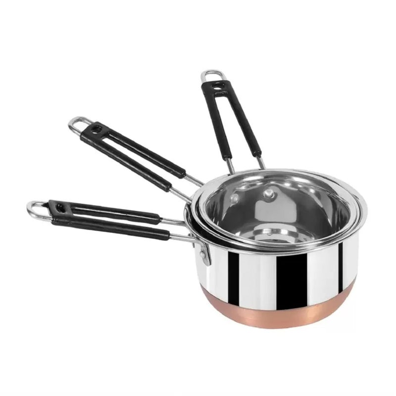 Sprucezone Stainless Steel Copper Bottom Sauce Pan/Milk Pan Pcs 22 Gauge Combo Set Capacity:- 1, 1.5, 2 Liter Milk Pan 15.5 cm, 17 cm, 18.5 cm Diameter - Image 2