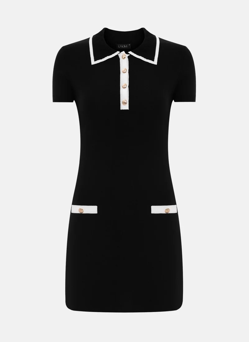 Lichi Knitted mini dress with contrast edge on the bodice