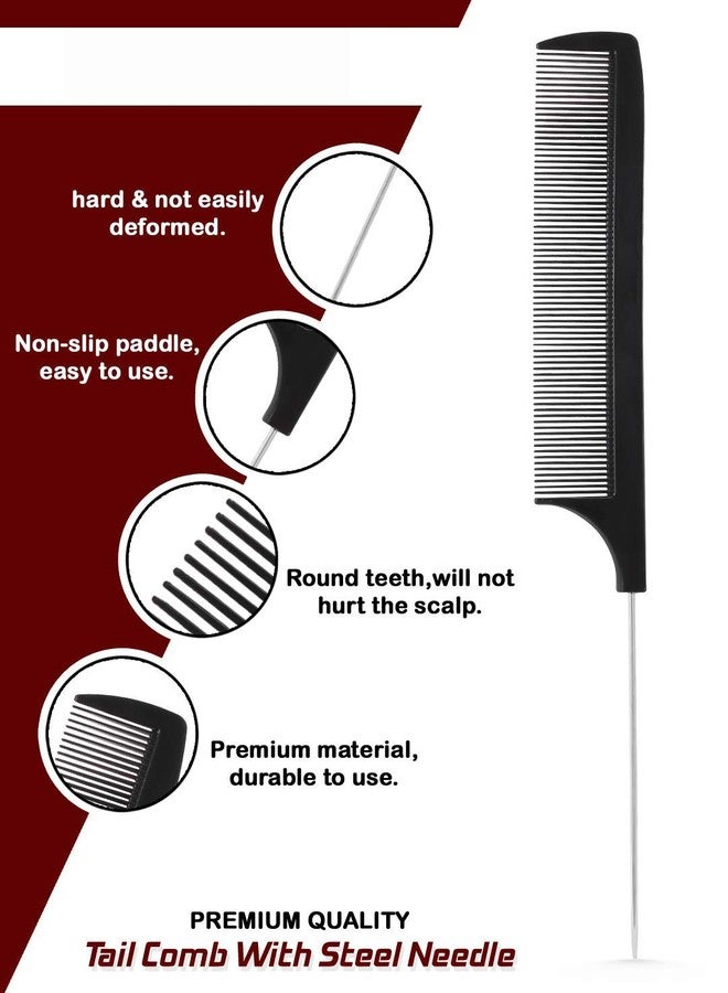 E-DUNIA Best Combo of Beuty Hair Brush For Blow Drying Roller Hair Brush (1) & Black Carbon Rat tail, Sectioning comb with Steel Handle with Non-skid Paddle for hair styling (2) [ Pack Of 3 ] - Image 4