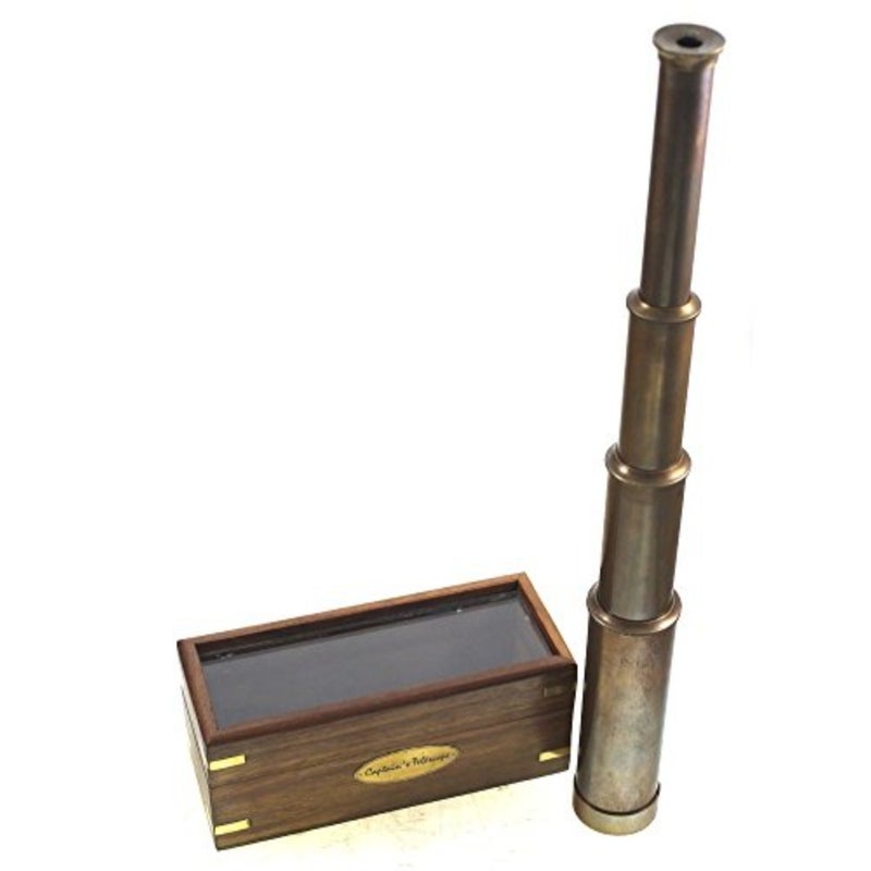 with device Captains' Brass Telescope With Antique Finish, 15" Fully Extended - Image 1
