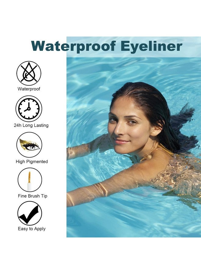 Rosarden Glitter Eyeliner Liquid, Gold Glitter Eyeliner, Longlasting Waterproof Quickdrying Metallic Shimmer Glitter Liner, Ultrafine Tip Sparkle Eyeliner For Multi Dimensional Eye Makeup - Image 4