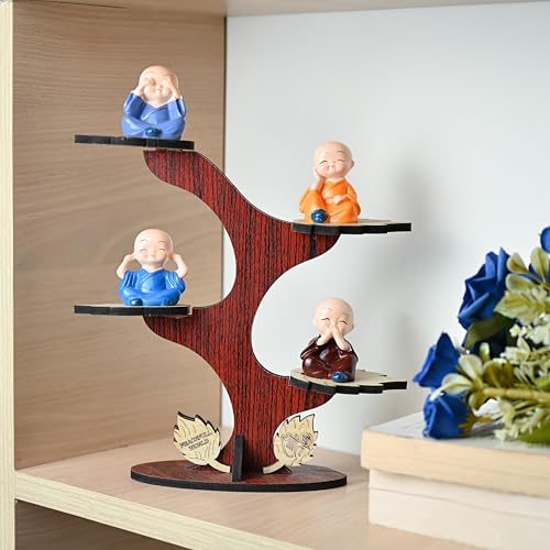 HindCraft Decorative Buddha Monk Figurines Set of 4 with Tree and Wooden Base | Baby Monks for Meditation & Calm Home Décor - Image 1