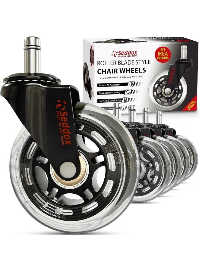 Generic Seddox Ideas For Your Home Office Chair Wheels Replacement Set 10Mm (3/8" X 7/9") Stem - Fits Ikea Chairs Only - Soft Desk Chair Casters For Wood Floors And Carpet - Heavy Duty And Safe For All Floors  - Image 2