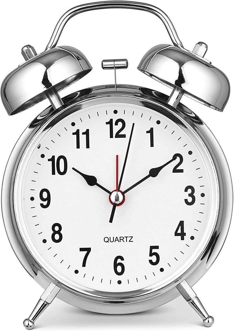 Styxon Products Analog Alarm Clock Twin Bell Silver 5.2 x 4.2 x 2.1 in, Extra Loud Quartz Batteryfor Bedside Desk, Vintage Retro Antique Decorative Old School - Image 3