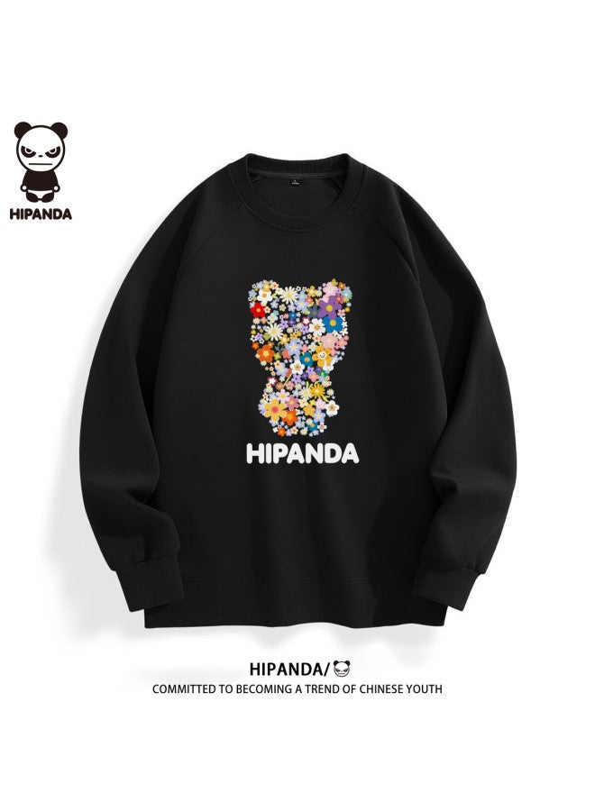 Hipanda o Panda Sweatshirt For Men, American-style Crew Neck, Autumn Fashion, Loose Casual Couple's Versatile Top, Men's Black, Size L - Image 1
