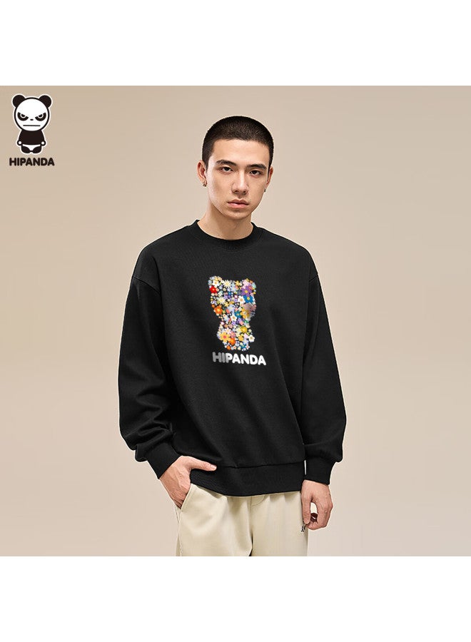 Hipanda o Panda Sweatshirt For Men, American-style Crew Neck, Autumn Fashion, Loose Casual Couple's Versatile Top, Men's Black, Size L - Image 2
