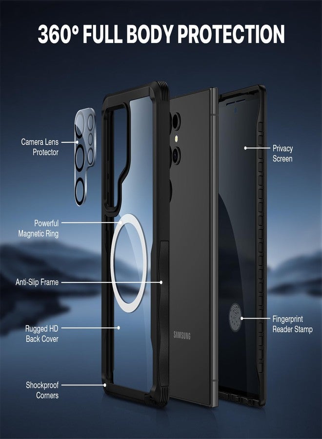 CENHUFO Magnetic Privacy for Samsung Galaxy S24 Ultra Case, Full Body Phone Case with Built-in Privacy Screen Protector and Camera Lens Cover, Anti Peep Shockproof Protective Clear Bumper - Black - Image 3