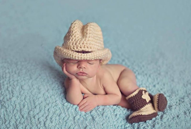 Vomdrok Newborn Photography Props Outfits Cute Cowboy Hat Shoe Set Infant Baby Boy Girl Photoshoot Props Costume (Brown)