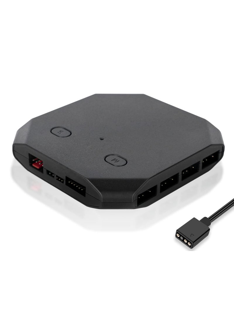 SYOSI Fan Hub Controller/Splitter for 4-Pin & 3-Pin PC Cooling Fans, PWM Addressable RGB Fan Controller,Powering Up to 14 Fans, with SATA Interface Power Supply, Reset Button line, FH14-5V - Image 1