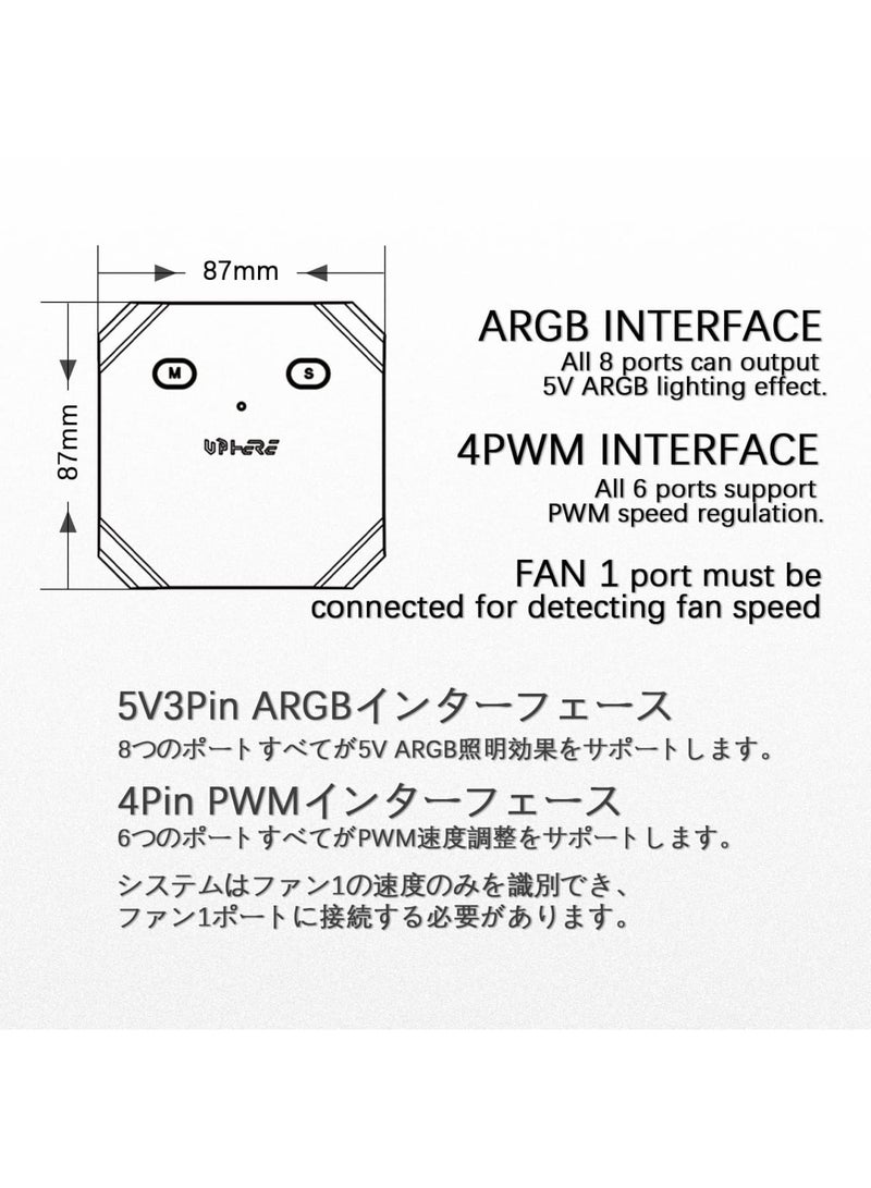 SYOSI Fan Hub Controller/Splitter for 4-Pin & 3-Pin PC Cooling Fans, PWM Addressable RGB Fan Controller,Powering Up to 14 Fans, with SATA Interface Power Supply, Reset Button line, FH14-5V - Image 4