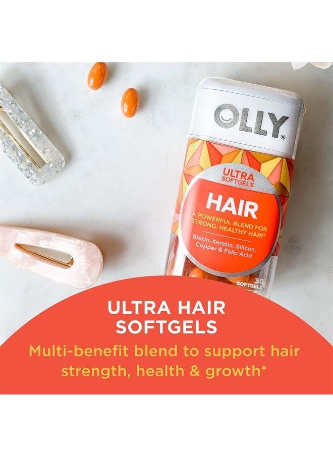 OLLY - Ultra Strength Hair Softgels, Supports Hair Strength, Health and Growth, Biotin, Keratin, Vitamin D, B12, Hair Supplement, 30 Day Supply - 30 Count (Packaging May Vary - Image 1