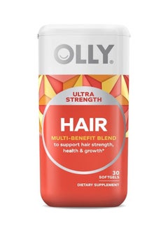 Ultra Strength Hair Softgels, Supports Hair Strength, Health and Growth, Biotin, Keratin, Vitamin D, B12, Hair Supplement, 30 Day Supply - 30 Count (Packaging May Vary