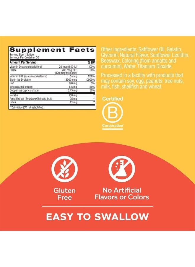 OLLY - Ultra Strength Hair Softgels, Supports Hair Strength, Health and Growth, Biotin, Keratin, Vitamin D, B12, Hair Supplement, 30 Day Supply - 30 Count (Packaging May Vary - Image 1